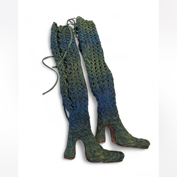 Isa Boulder SSENSE Exclusive Blue & Green Spiral Tall Boots. - Picture 2 of 6